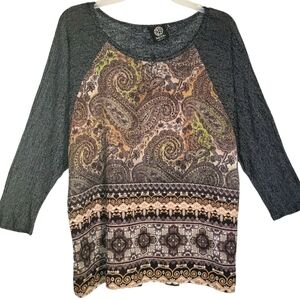 Bobeau women's lg paisley print long sleeves pullover top. 5058
